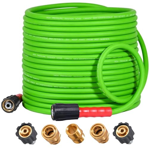 YAMATIC Hochdruckreiniger Schlauch 15m - Knickfreier Ersatzschlauch 220 bar, 1/4 Flexibler HD-Schlauch mit M22-14mm & 3/8 Adapter, Profi-Zubehör für Benzin-Hochdruckreiniger (NICHT für Kärcher)