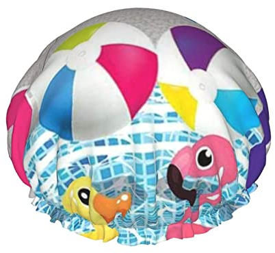 Duschhaube mit Flamingo- und Schwimmbad-Druck, wiederverwendbar, doppellagig, Stoff, Duschhauben für Mädchen, Haarkappen