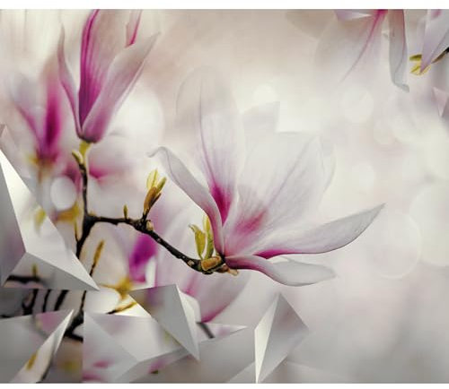 decomonkey - Papier Peint Panoramique Adhésif Fleurs 392x280 cm - Stickers Muraux Chambre Autocollant - Noir violet marron gris - Figures géométriques fleurs géométriques magnolias nature plantes