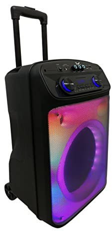 Majestic FLAME T55 – Trolley Bluetooth 5.0, 7 effetti luci LED, ingressi USB/AUX-IN/MIC, Microfono, Telecomando, Batteria, funzione TWS, Impugnatura e ruote per il trasporto