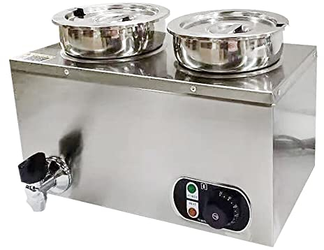 220V Edelstahl Suppenstation Hotpot Suppentopf Suppenwärmer Wasserbad Warmhalter Soßenwärmer 2 x 4 LiterBuffetwärmer mit Ablasshahn