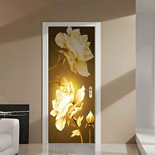 Türaufkleber Selbstklebendes Türbild 3D Goldene Rose 100 X 215 Cm Fototapete Türfolie Poster Pvc Wasserdicht Abnehmbare Wandbilder Für Schlafzimmer Bad Studio Büro - Foto Der Kinderzimmertüren