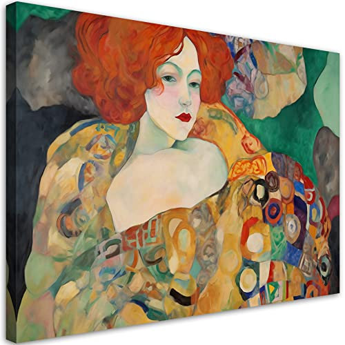 Feeby Bilder Frau Gustav Klimt 120x80 cm 1 tlg Schlafzimmer Modern Vlies Leinwandbilder Bild auf Leinwand Kunstdruck Wand Wanddeko Design Wohnzimmer Büro Flur Hotel Spa Gesicht Jugendstil mehrfarbig