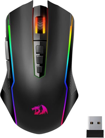Redragon Gaming Maus Kabellose,RGB 2.4G/USB-C/Bluetooth Maus,12000 DPI,Wiederaufladbare mit 9 Programmierbare Tasten,Ergonomische Wireless Gaming Mouse für PC/Mac Gamer,M914P