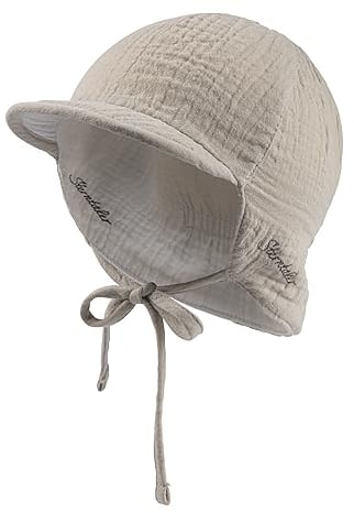 Sterntaler Schirmmütze Nacken Wende - Jungen Mütze zum Wenden mit kleinem Nackenschutz - UV-Schutz 50 Sonnenhut zum Binden - Baby und Kinder Kopfbedeckung aus Musselin (Bio) - beige Größe 47
