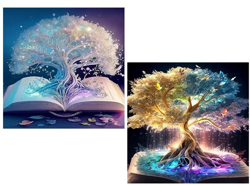CATELL 2 Sets 5D Diamond Painting Baum, Diamant Bilder Erwachsene DIY Tree of Life für Heimdekoration Wanddekoration Malerei Kits 30x30cm