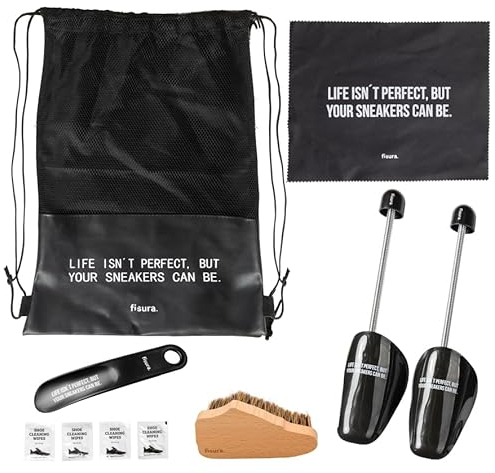 Fisura – Kit de zapatillas de viaje original. Kit limpiador de zapatillas de viaje. Regalo original. Bolsa de zapatos con calzador, cepillo, hormas, toallitas y gamuza.