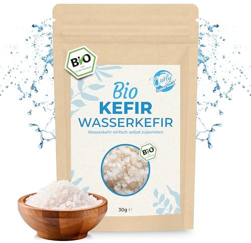 Curly Superfood Wasserkefir Kristalle Bio 30g inkl. Erfolgsgarantie & Anleitung - Besonders einfach frischen Wasserkefir herstellen (unendlich viel) - Frische Kefir Kristalle