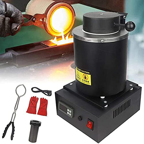Qiang Horno De Fusión De Oro 2102°F Máquina De Horno De Fusión Digital con Crisol De Grafito Capacidad De Calentamiento 1800w Fundición Refinación Metales Oro Plata Estaño Aluminio,Black-2KG
