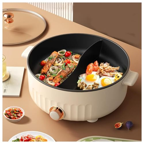 Pentola Divisa In Due Scomparti, 6 Litri, 1350 Watt, 30 Cm Di Diametro Pentola Divisa In Due Scomparti per Le Feste Di Compleanno (con 2 Reti a Tenuta Stagna),white