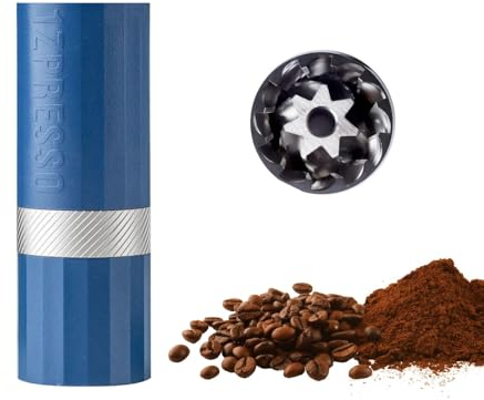 1Zpresso Q Air - Molinillo de café manual heptagonal de acero inoxidable, carcasa de plástico, ligero, tamaño de viaje, cabe en el émbolo de, ajuste numérico ajustable, color azul