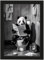 Panda auf WC, Poster DIN A4 mit Rahmen, Toilette Badezimmer Deko Bild, Wand-Deko Bilder Lustiges Geschenk