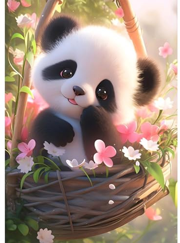 QENSPE 5D DIY Diamond Painting Kit Complet, Panda Peinture Diamant Set pour Adultes Enfants, Fleurs Painting Diamant Broderie Point de Croix Cadeaux, Peintures Murales Décoration de Maison 30x40cm