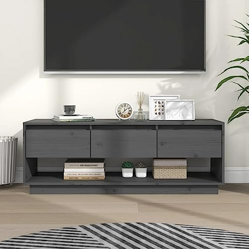 HETFTJN TV-Schrank, Wohnwand Wohnzimmertisch Tv Highboard Sideboard Holz Geeignet für Den Flur Schlafzimmer Fernseher Kleine Räume Grau 110,5x34x40 cm Massivholz Kiefer