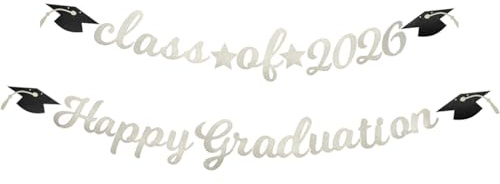 Happy Graduation Calss of 2024 Banner Congrats Grad 2024 Graduations Congratulations Girlande Wimpelkette für Party Dekorationen Silber