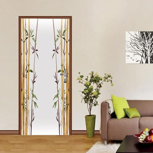 Türtapete Selbstklebend 90x200 Japanischer Stil Türaufkleber 3D Türposter Bambus Fototapete Türfolie Türklebefolie Wasserdichte für Türwand Dekoration Tapete a2236