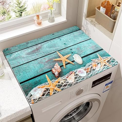 Washing Machine Dryer Top Mat Non-slip Ocean Beach Wood Grain Washing Machine Mat Water-absorbent Quick-drying Washing Machine Protective Cover for Kitchen Refrigerator (Navy,40x40cm)