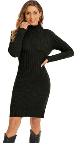 Rayson Vestito Maglia Donna Invernale Elegante a Collo Alto Abito Maglione Curvy Lungo Vestiti Invernali Manica Lunga(Nero, L)