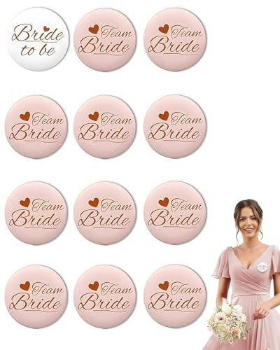 UYRVAPE 12pcs JGA Braut Button Set, Rosa Jga Accessoires Frauen,Team Bride Buttons Anstecker,Junggesellenabschied Frauen Accessoires,Jga Frauen Abzeichen für Spiele Party,Hochzeit,Engagement Feiern