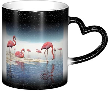 Geburtstagsgeschenke, 325 ml, Sternenhimmel, süße Kaffee- und Tee-Herde von rosa Flamingos am Strand, Keramik-Kaffeetassen für Damen und Herren