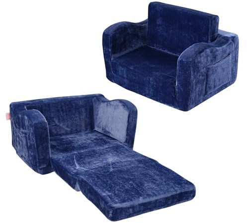 VEVOR Kindersofa 2 in 1 umwandelbares Kindersofa zum Liegestuhl, ausklappbarer Kindersofa-Sessel, Kleinkind Armlehnenstuhl-Bett, zusammenklappbares Kinderspielsofa, Kindercouch Blau 104 x 58 x 32 cm