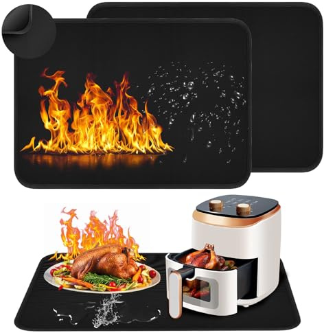 Feuerfeste Unterlage 60 * 80 cm, 2 Stücke Hitzebeständige Unterlage, Feuerschutzmatte, Hitzeschutzmatte,Feuerfeste Silikonmatten für Luftfritteuse,Mikrowelle,Küchenarbeitsplatten