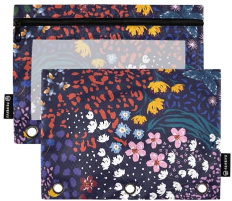 Bunte kleine Liberty Blooming Flower Reißverschluss-Federmäppchen mit transparentem Fenster, großes und stabiles Federmäppchen mit 3 Ringen, für Bürobedarf, mehrfarbig, 2 Stück