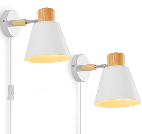 Plug in Wall Lights for Bedroom-White Wall Sconces Set of Two-Wall Lights for Living Room Wall Lighting Mounted Lamps with Plug in Cord-2 Pack