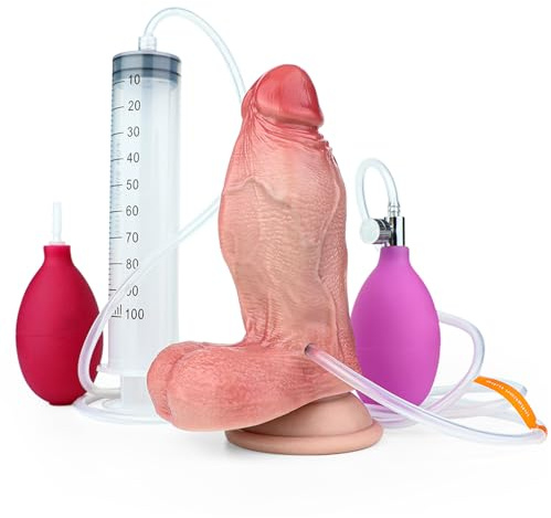Axcroo Riesige Realistischer Spritz Dildo Aufblasbar Analplug Wassersprühfunktion Dildo Echten Venen Dicker Klassische Penis Mit Sperma Spritzfunktion Silikon Analdildo Sexspielzeug für Frauen Männer