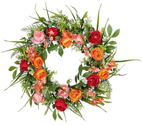 Künstlicher Frühlingskranz, Bunte türkranz frühling Sommer, Blumenkranz Deko, Türkranz, Haustür Kranz für Hochzeit Wand Home Decor