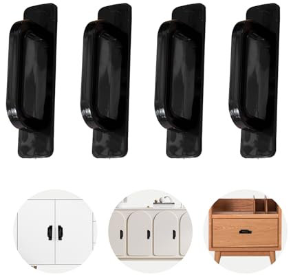 Benaewa 4 Pcs Wardrobe Door Handles, Black Stick on Handles, Pulls No Drill for Cupboards, Sliding Shower Door