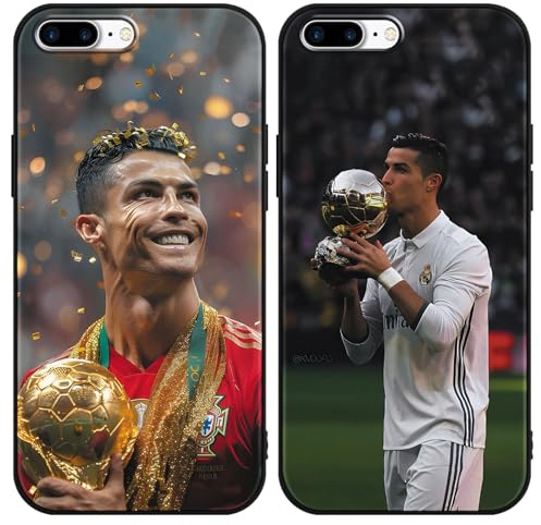 TBNMBGY 2 Stück Handyhülle für iPhone 7 Plus/8 Plus Hülle 5.5, Fußball Legend Player Cool Mode Sport 7 Muster Case Weich Silikon Stoßfest Cover Schutzhülle für Fans, Trophäe