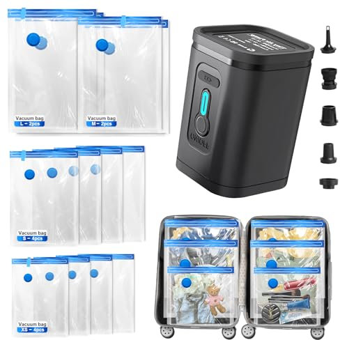 Nunemosk 12 Pack Vacuum Storage Bags with Wireless Electric Air Pump, Reusable space saver vacuum storage bags for Clothes, Double Zip and Airtight Valve for Travel and Home