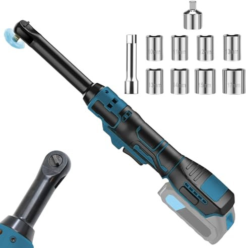 Agrdeed 3/8 Extended Electric Ratchet Wrench Kit Compatible for Makita18V 20V Battery, 16cm Extended Head, 80N.m, 320RPM Electric Power Ratchet Wrench Set with 8 Sockets（No Battery）