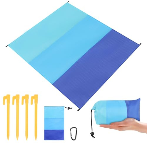 KufaerBeam Stranddecke Sandfrei 210x200 cm, Ultraleicht & Wasserdicht XXL-Strandmatte mit 4 Befestigung Ecken, Wasserdicht Strandmatte, Picknickdecke mit Tragetasche für Strand, Camping & Outdoor