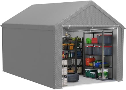 LZQ Tente de stockage 3 x 4 m – Tente à outils, abri de jardin et garage avec bâche en polyéthylène robuste – Abri résistant aux intempéries avec renfort de toit et cadre de sol pour outils, appareils