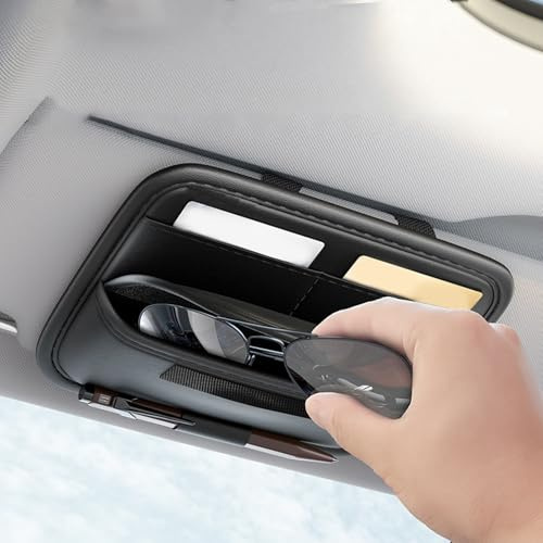 APKOL Porta Occhiali da Auto, Organizer Parasole per Auto,Pelle PU