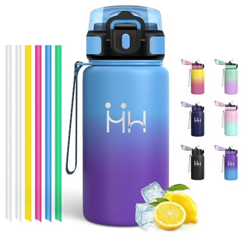 Motswedi Gourde Isotherme 500ml, avec Paille, Bouteille Isotherme, en Acier Inoxydable, Gourde Inox, Anti Fuite, 24h Froid & 12h Chaud, pour Sport, Gym, Voyage, Randonnée, Bleu ciel & Violet