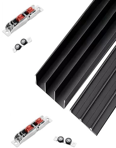 Sliding Door Track Kit, 3 Track No Groove Wardrobe Sliding Rail Program, Aluminum Alloy Track for Cabinet, Partition Door Panels(Black,270cm/8.9ft)