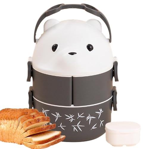 Contenedores De A Prueba De Fugas,Contenedor De Comida Caliente Para El Almuerzo - Caja de comida a prueba de fugas de doble capa, lonchera con diseño de oso de gafas - Contenedor de comida portátil