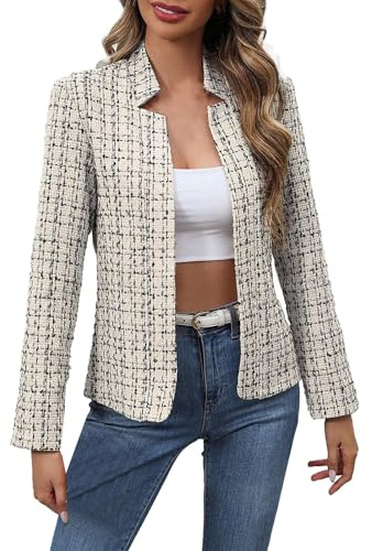 Blazer court pour femme - Veste courte élégante pied-de-poule - Veste de costume avec col cranté - Blazer d'affaires - Petite coupe ajustée - Costume d'affaires - Blazer court - Cardigan à manches