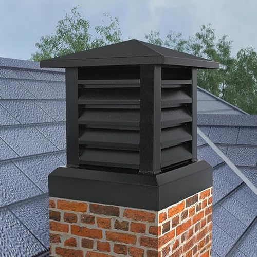 EZAYMSNY Schornsteinabdeckung Regenhaube Schornstein kaminhaube Aluminium Abdeckung für Zigel, Quadratische Form mit Konischer Spitze Außenbereich Geeignet Winddicht Regenfest Kamin Schwarz (40cm)
