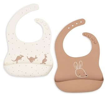Jollein Lätzchen Baby Silikon – Kangaroots – 2er Pack – Lätzchen Wasserdicht Für Babys und Kleinkinder – Mit Auffangschale – Babylatz – Abwaschbar