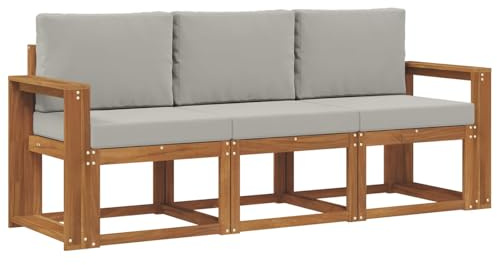 vidaXL Outdoor-Sofagarnitur mit Kissen 3 pcs Natürlich und Hellgrau