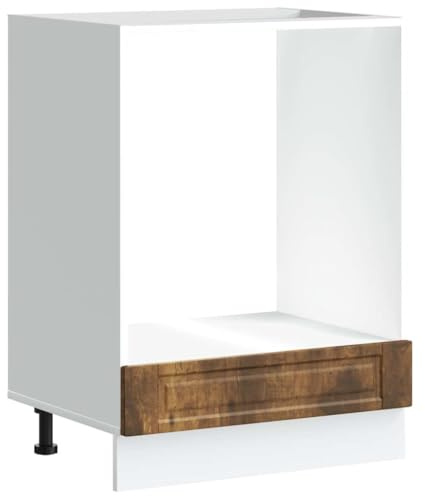 WRJENFSC Mueble de horno Porto, mueble de horno de madera de roble ahumado, mueble de cocina para horno y microondas, 60 x 46 x 81,5 cm, patas regulables en altura