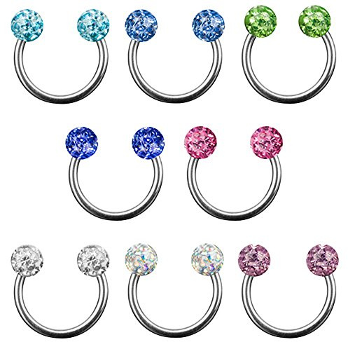 Taffstyle® Piercings - Lippenpiercing Lippe Schmuck Piercing Hufeisen Multi Ferido Doppel mit Kristall Kugeln / 8mm x 3mm - Lila