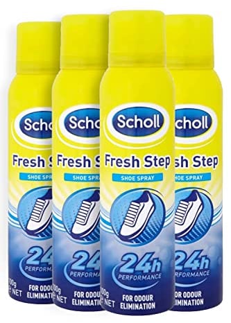 Dr. Scholl’s Fresh Step Anti Odour Shoe Spray, Eliminates Odor For Up To 48 Hours. Fresh Scent, Quick Drying, Suitable For All Shoe Types, Running Trainers, Sports, & More, 150ml , Pack of 4