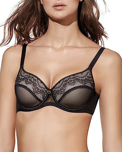 Selene, Reggiseno Donna con Ferretto e Coppe Imbottite, Inserti in Pizzo e Tulle, Collezione Antonela, Colore Nero, Taglia 7C