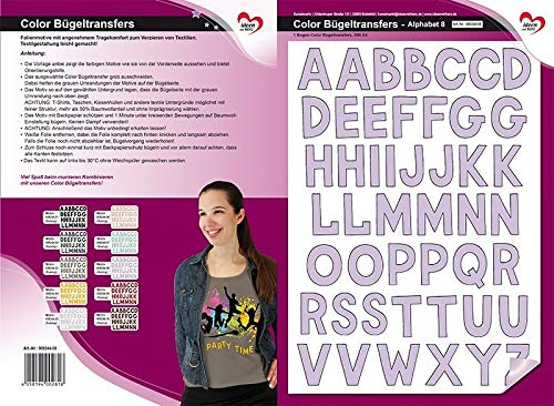 Ideen mit Herz Color Bügeltransfers, DIN A4, ABC, Alphabet | Buchstaben auf Transfer-Folien für Textilien wie T-Shirts & Taschen | Transfer-Bilder schnell & einfach aufbügeln | Textildesign (flieder)