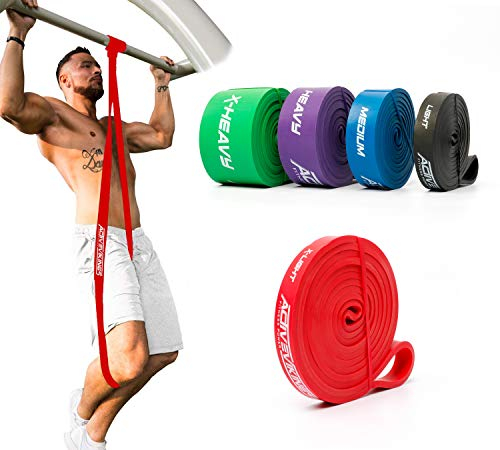 ActiveVikings® Pull-Up Fitnessbänder | Perfekt für Muskelaufbau und Freeletics Calisthenics | Fitnessband Klimmzugbänder Widerstandsbänder (A - Rot : X-Light (Sehr Leichter Widerstand))